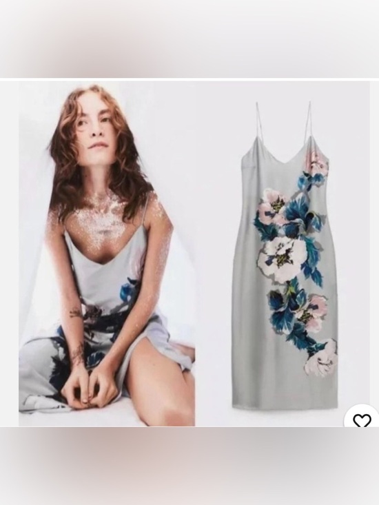 Zara Other - Zara Light Gray Floral Slip Dress with Blue & Pink Blooms